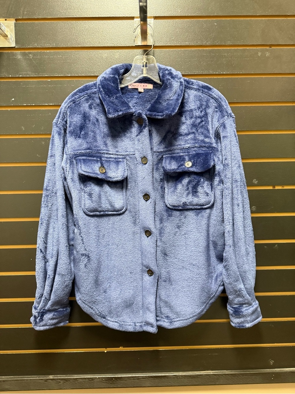 Crave Fame Plush Fleece Shacket Jacket Blue Size Medium